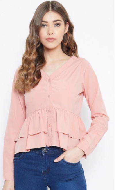 Double peplum layered full sleeves casual top