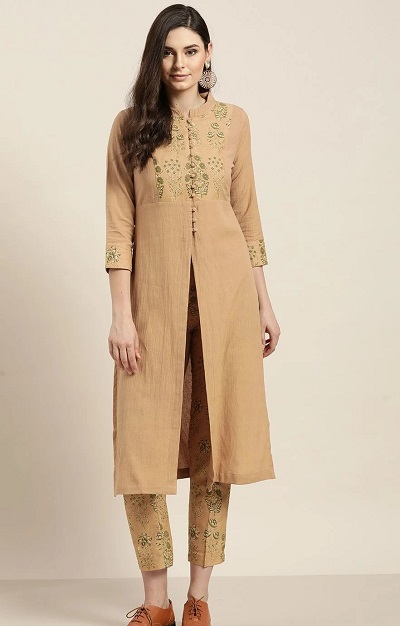 Khadi Embellished Kurti Pant For Women