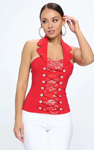 Lace Detailing Corset pattern Halter Top