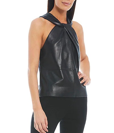 Leather Halter Wrapped Top For Ladies
