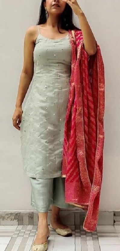 Mirror Work Dress Kurti With Bandhej Dupatta