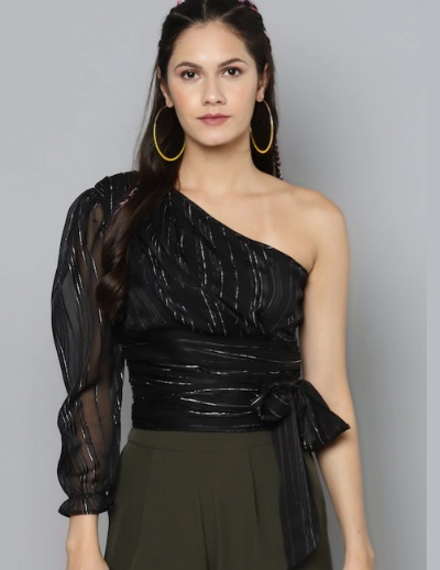 Off Shoulder Party Wear Black Top Design