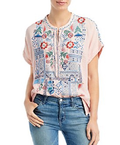 Peach Embroidered Boxy Top For Jeans