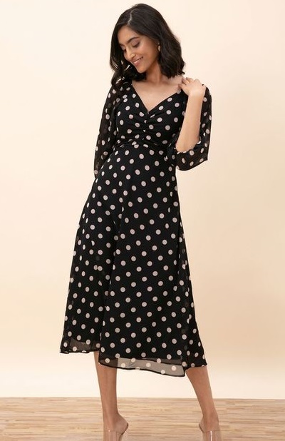 Polka Dotted Black A-Line Dress Design