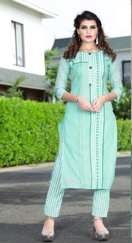 Printed Mint Green Kurti Trouser Set