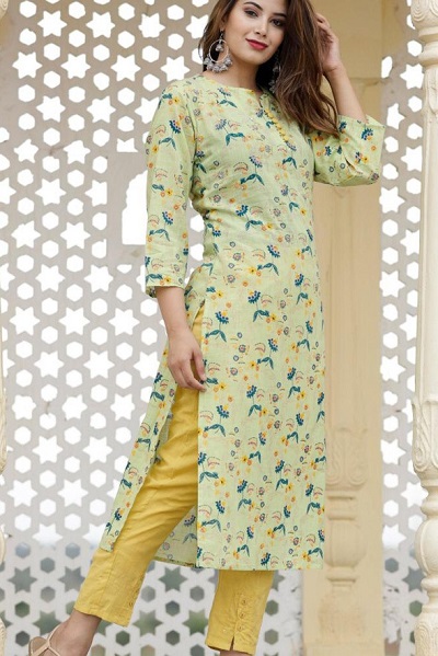 Printed Summer yellow kurti with pant