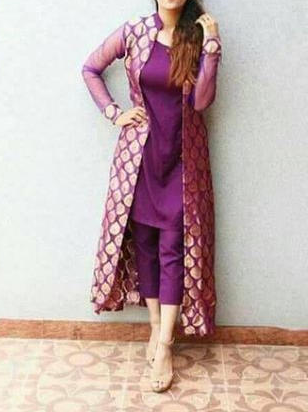 Purple Kurti Pant with Long Jacket