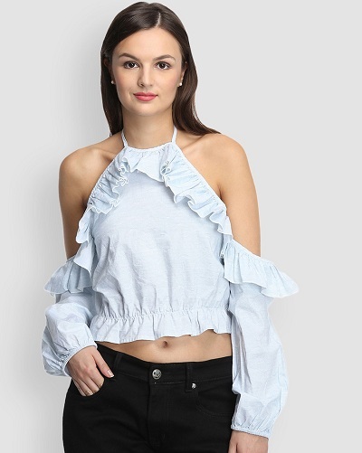 Ruffle halter style short top for women