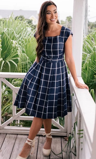Simple Checkered Print A-Line Dress Design