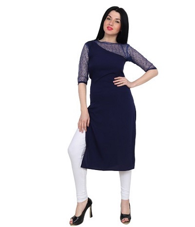 Solid kurta with lace net sleeves