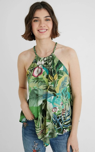 Tropical Printed Handkerchief Halter Top For Women