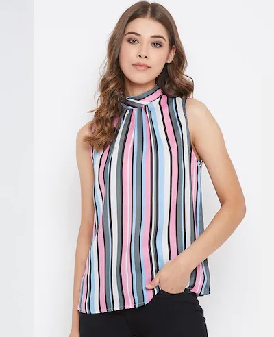 Vertical Print Halter Stylish Shirt