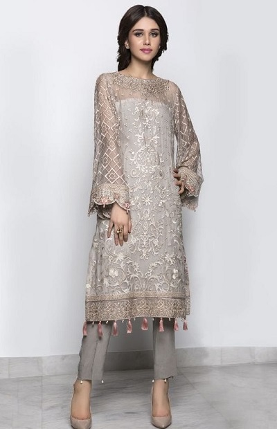 Wedding Wear Embellished Net Kurti Pant Design