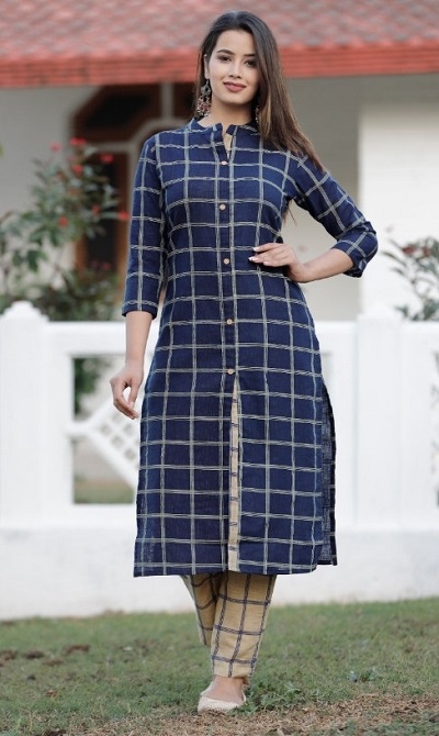 Women Check Printed Kurti For Summers