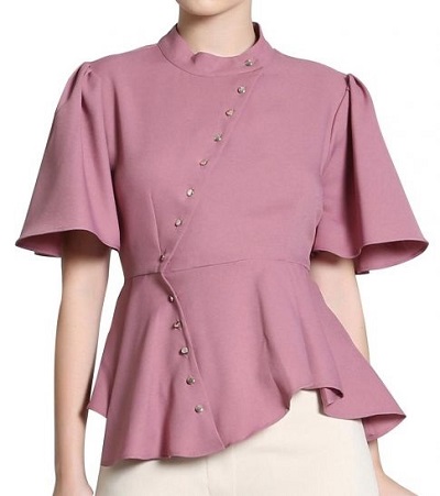 Wrap style peplum top with flutter sleeves