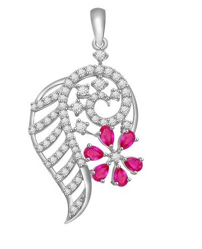 Floral Ruby Stone Diamond Pendant Design