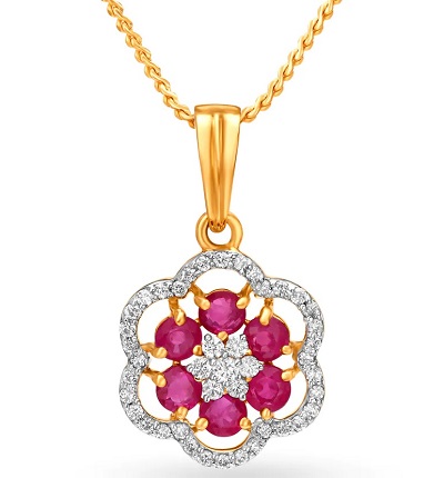 Ruby stone studded diamond pendant