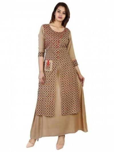 Beige Printed Double Layered kurta