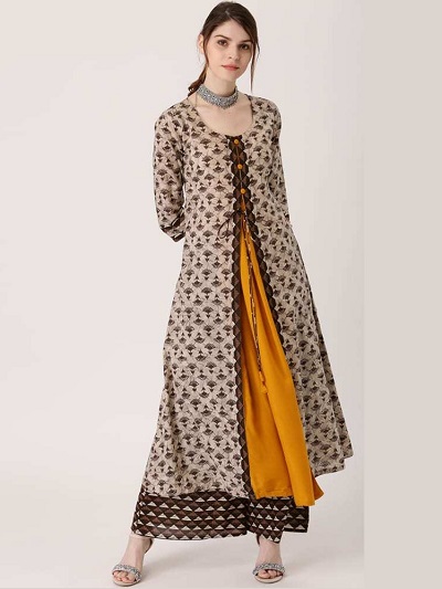 Centre Slit Layered Kurta With Contrasting Colour