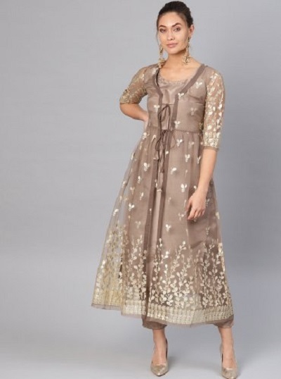 Crepe and Georgette Animal Printed Double Layered Kurta