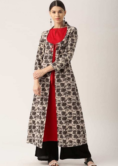 Double Layered Jacket Style Kurti Palazzo Set