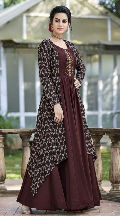 IndiaRush  You need to have this amazing Double Layer Kurti having  stylish cut and design Shop now at  httpsindiarushcompradhanjaipurcottonbrownstitchedembroidered doublelayerkurtiku0bownutmsourcefacebookutmcampaign 
