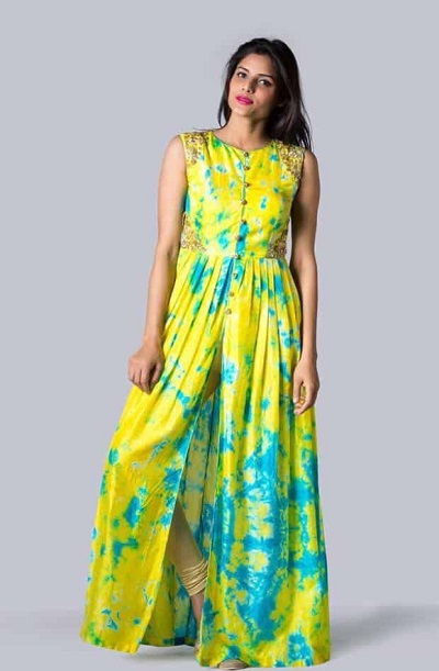Full Length Centre Slit Tie and Dye Kurti Dress For Women