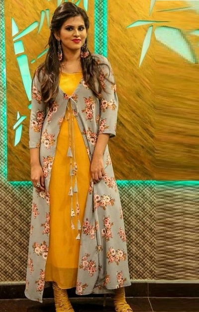 Georgette and Chiffon Floral Printed Layered Kurta