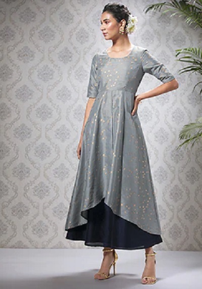 Grey And Black Layered Party Wear Kurta