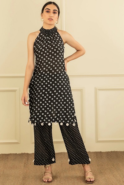 Knee length black Halter style kurti