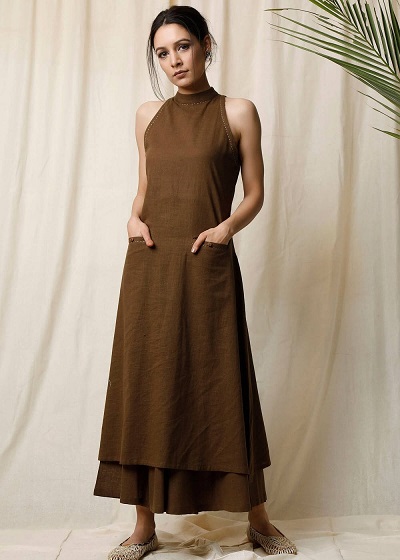 Layered Halter neck long kurti design