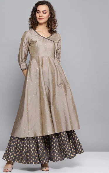 Layered Kurta Gown With Angrakha Pattern