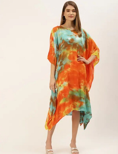 Multi Colored Cotton Handkerchief Pattern Kurti Dress