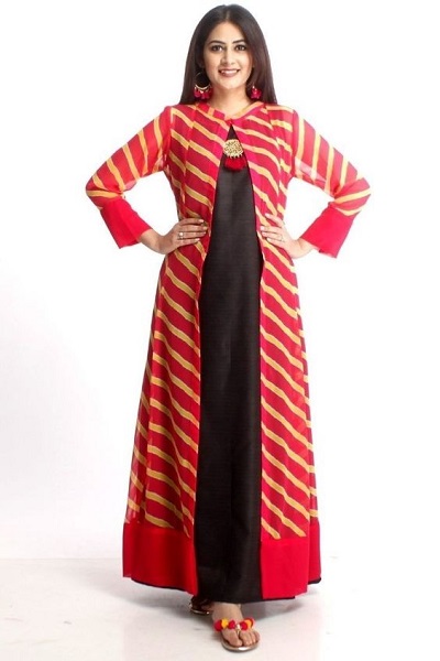 Red And Black Double Layered Kurta For Women