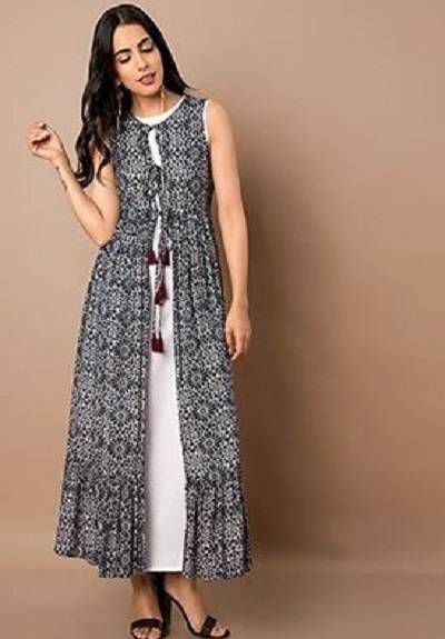 Sleeveless Double Layered Full Length Kurta