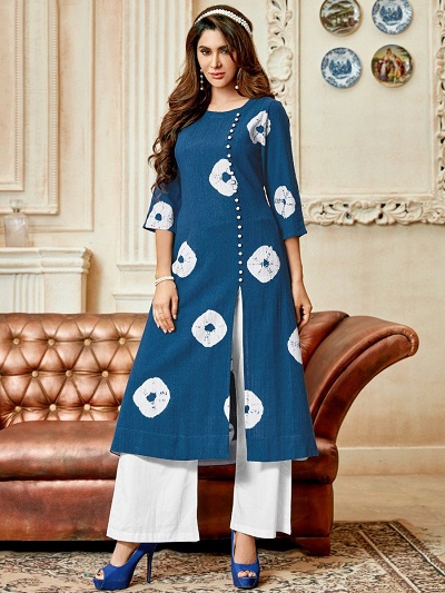 Square Patch Tie and Dye Pattern Kurti Design