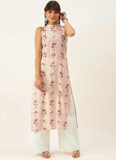 Summer Floral Printed Halter Neck Kurti Design