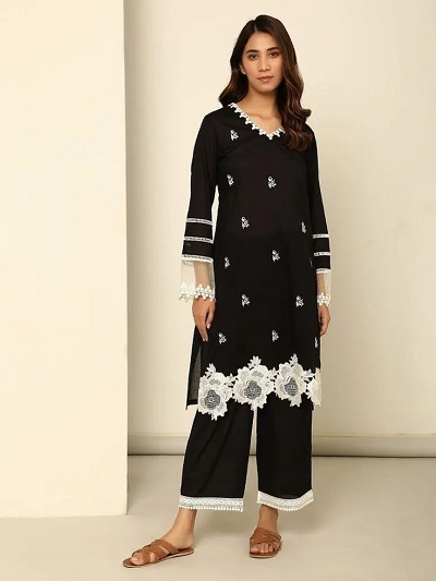 Black And White Lace Kurti For Ladies