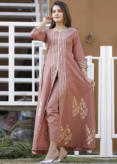 Centre Slit Long Cotton Gota Kurti