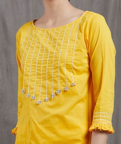 Cotton Yellow Gota Work Kurti