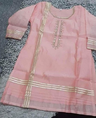 Designer Pink Gota Work Chanderi Kurti