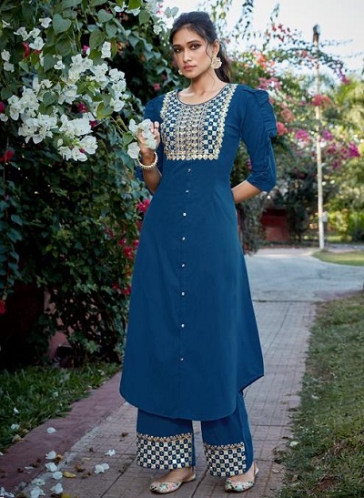 Festive Blue Gota Work Kurta Plazo Set