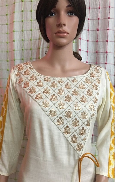 Floral Gota Work White Kurti