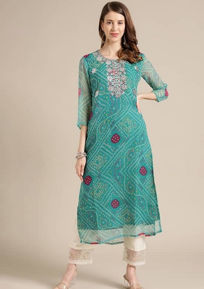 Georgette Tie And Dye Embellished Kurti For Parties