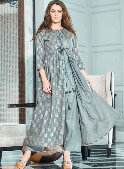 Jacket Style Embellished Pleated Salwar Suit