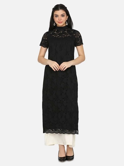 Lace Fabric Long Collared Kurti