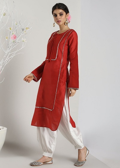 Long Straight Gota Kurti With White Salwa