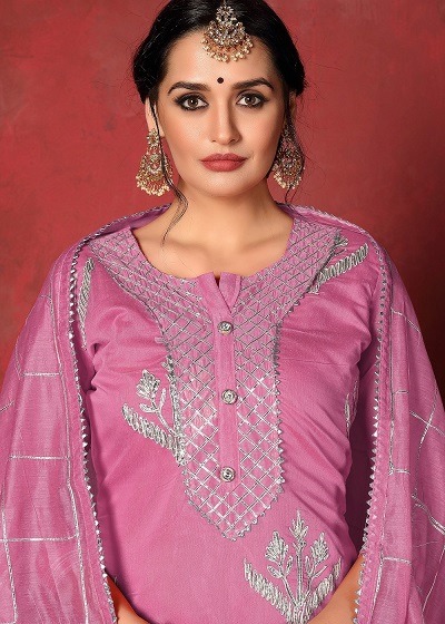 Magenta Party Wear Gota Work Kurti Dupatta Set