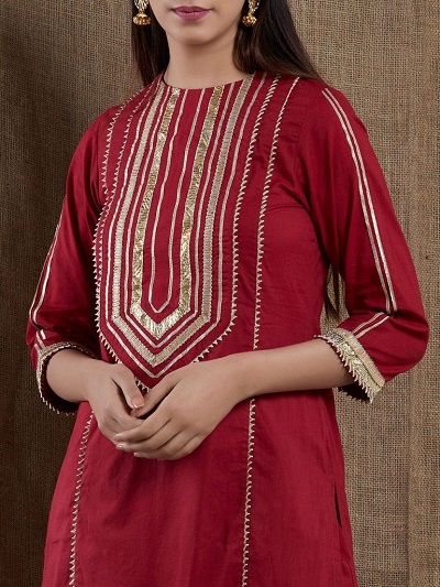 Maroon Cotton Designer Gota Kurti