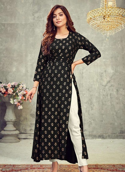 Party Wear Black Printed Kurti For Ladies